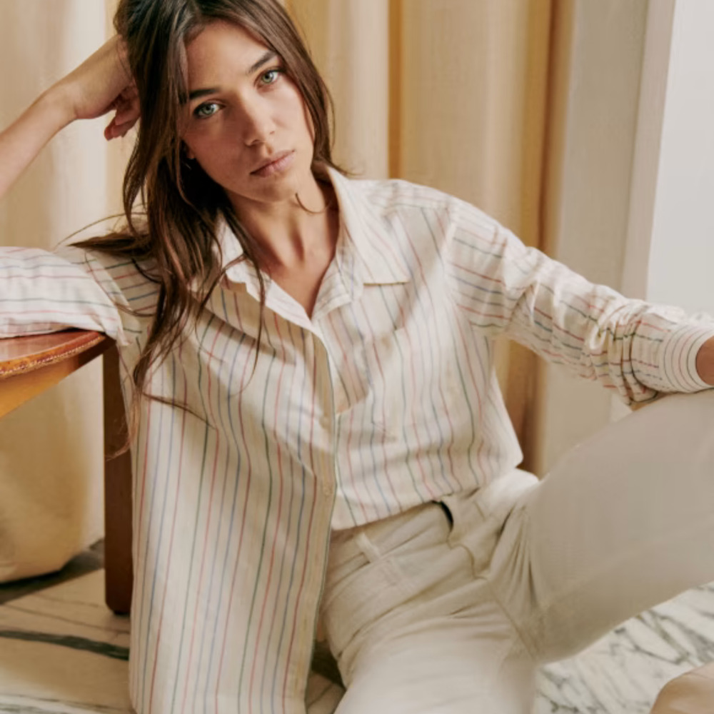 Sezane Pastel Striped Button Down Shirt